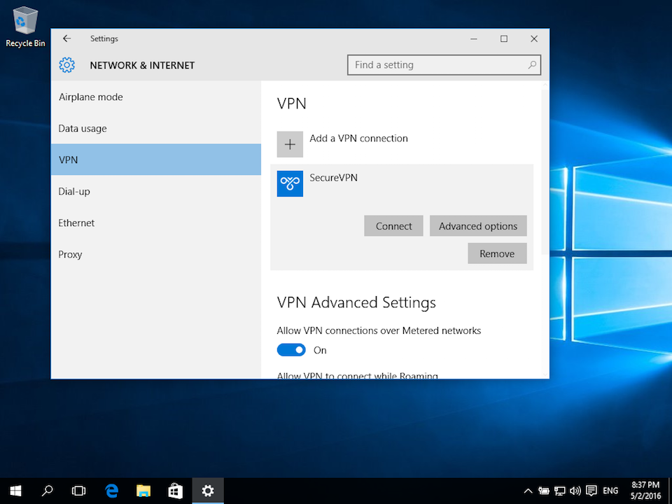 Setting up L2TP VPN on Windows 10, step 11