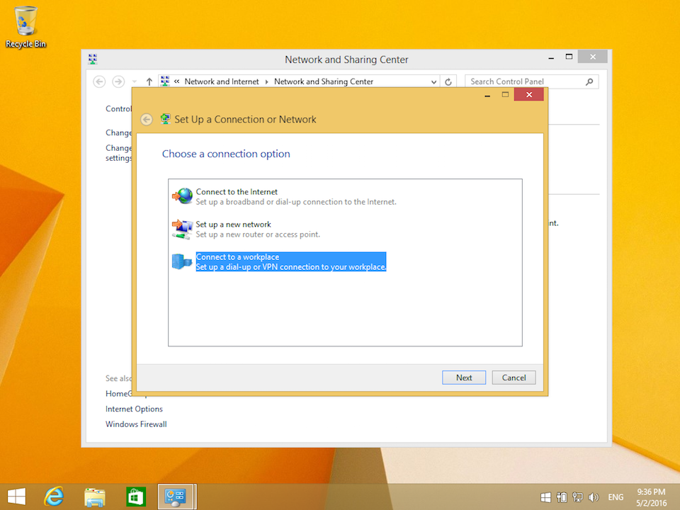 Setting up L2TP VPN on Windows 8, step 4