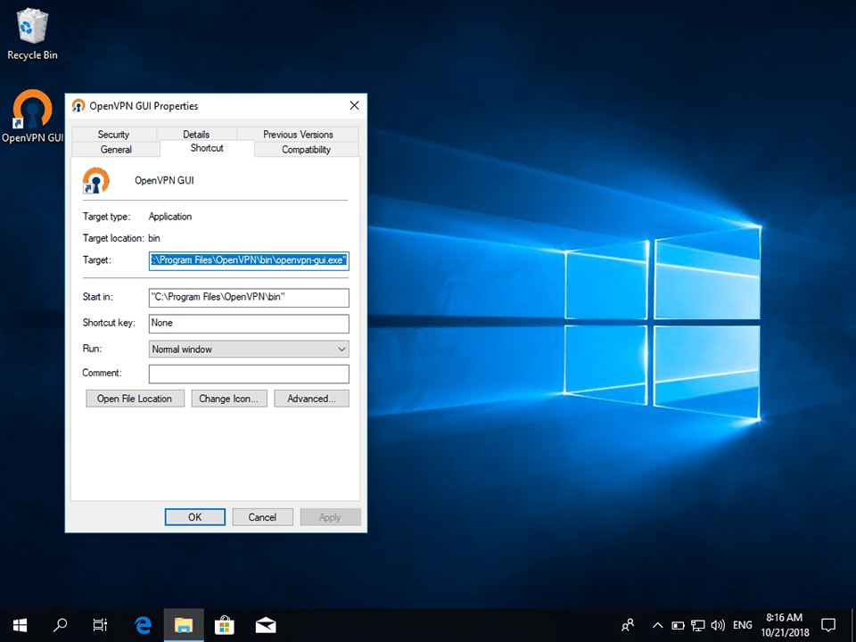 Setting up OpenVPN on Windows 10, step 10