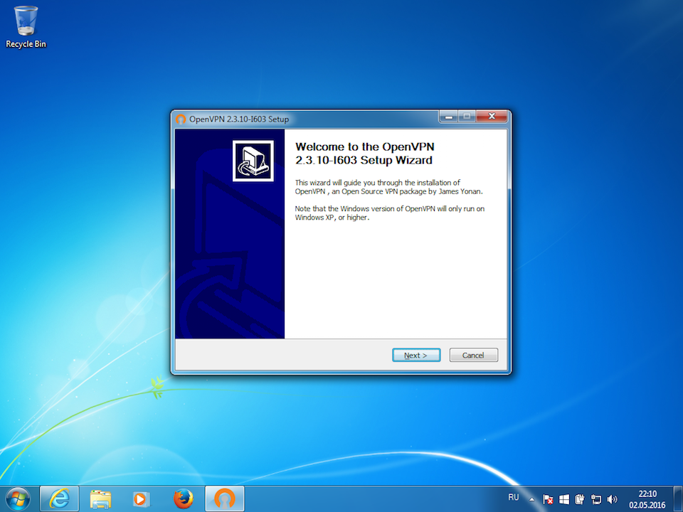 Setting up OpenVPN on Windows 7, step 3