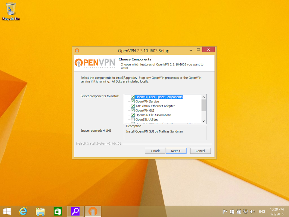 Setting up OpenVPN on Windows 8, step 5