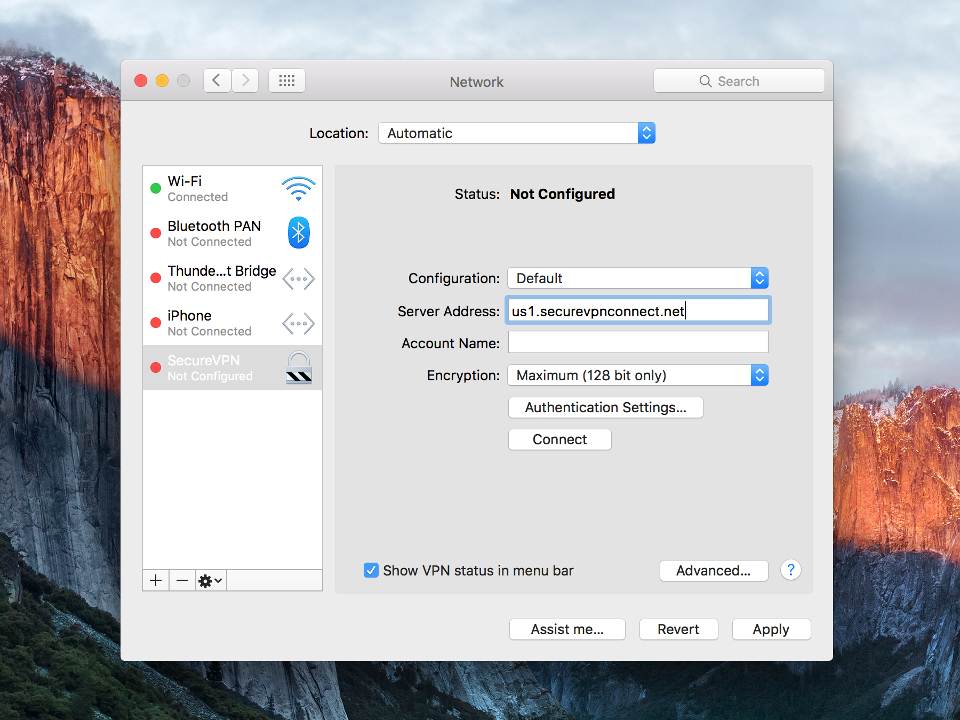 Setting up PPTP VPN on Mac OS X, step 6