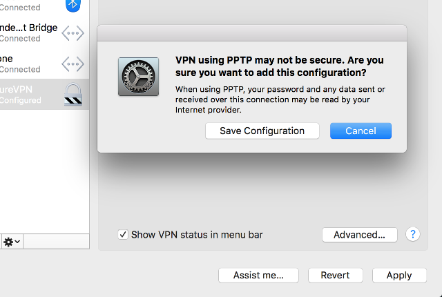 Setting up PPTP VPN on Mac OS X, step 8