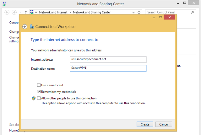 Setting up PPTP VPN on Windows 8, step 6