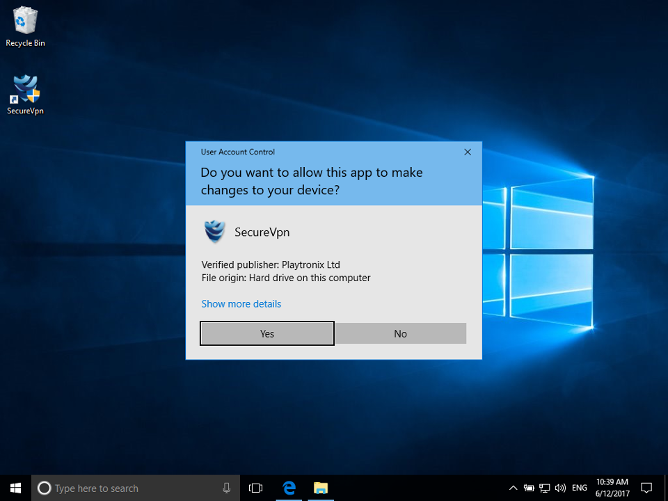 Setting up SecureVPN app for Windows, step 4