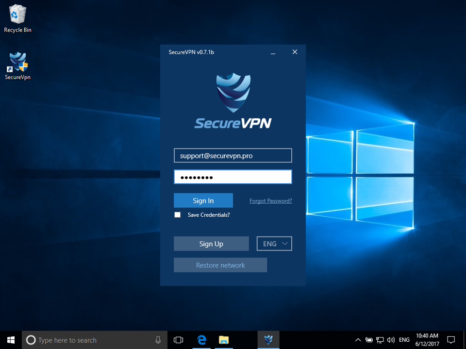 Setting up SecureVPN app for Windows, step 5