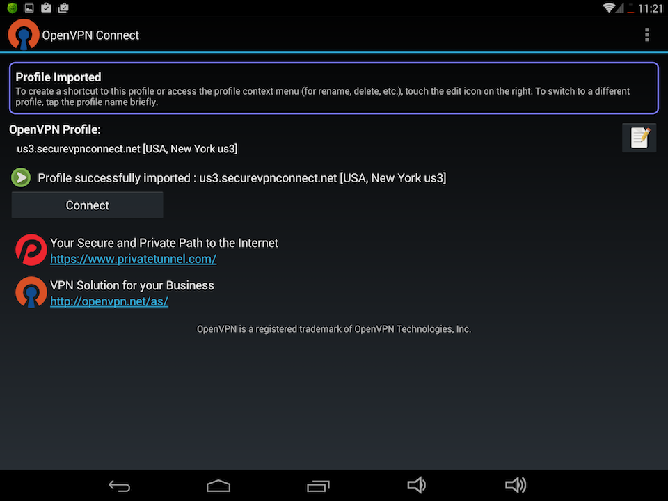 Setting up OpenVPN on Android, step 10