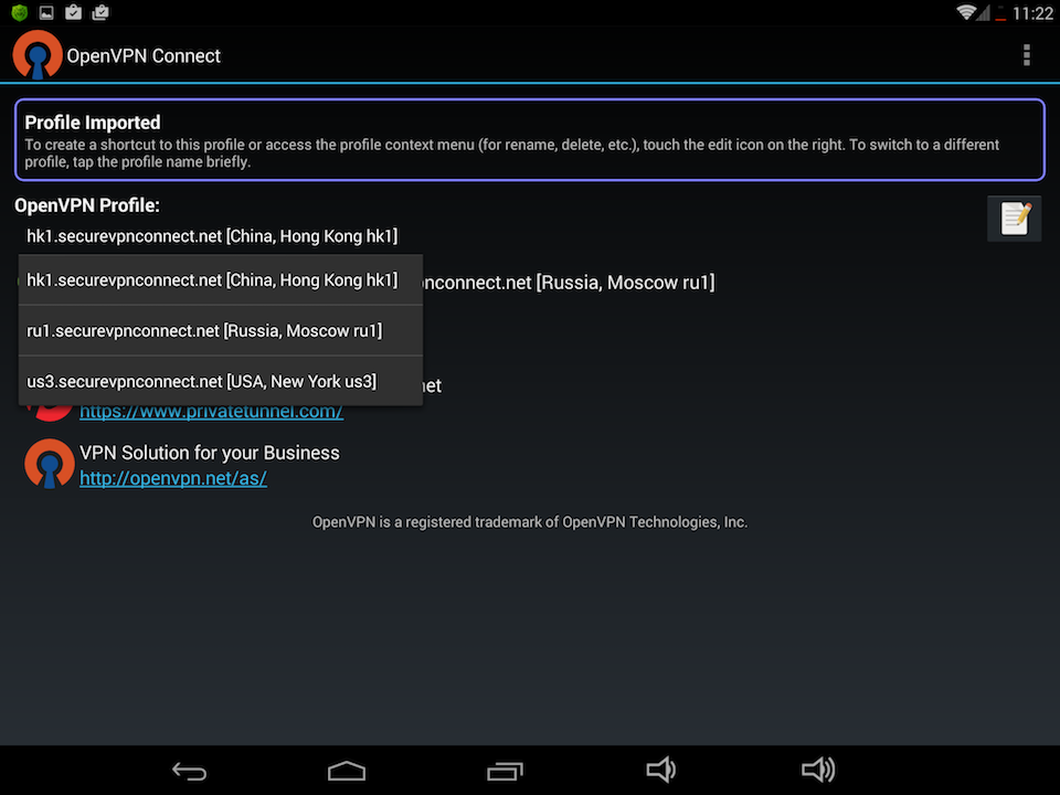 Setting up OpenVPN on Android, step 12