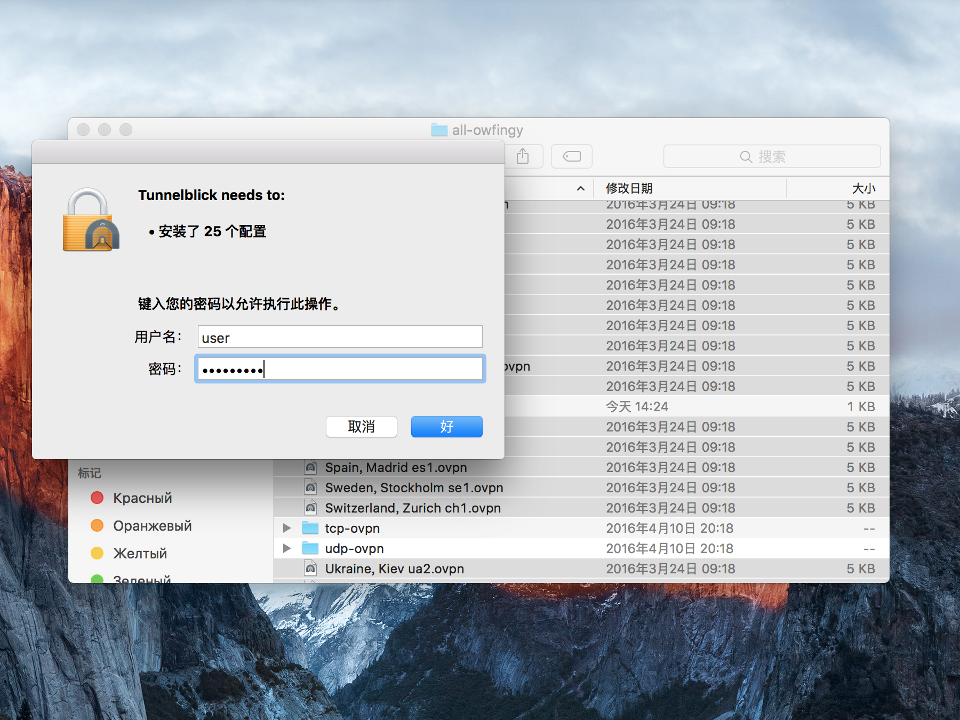 Setting up OpenVPN on Mac OS X, step 7