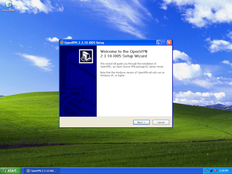 Setting up OpenVPN on Windows XP, step 3