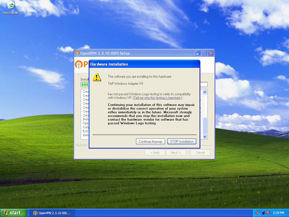 Setting up OpenVPN on Windows XP, step 7