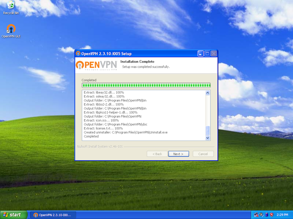 Setting up OpenVPN on Windows XP, step 8