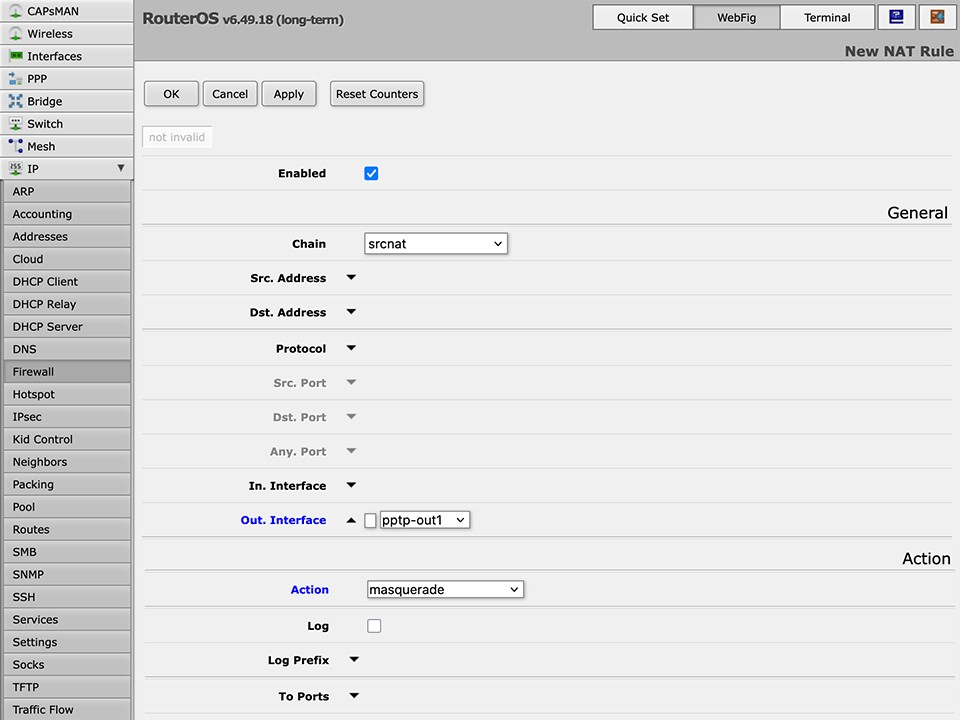 Setting up PPTP VPN on RouterOS, step 6