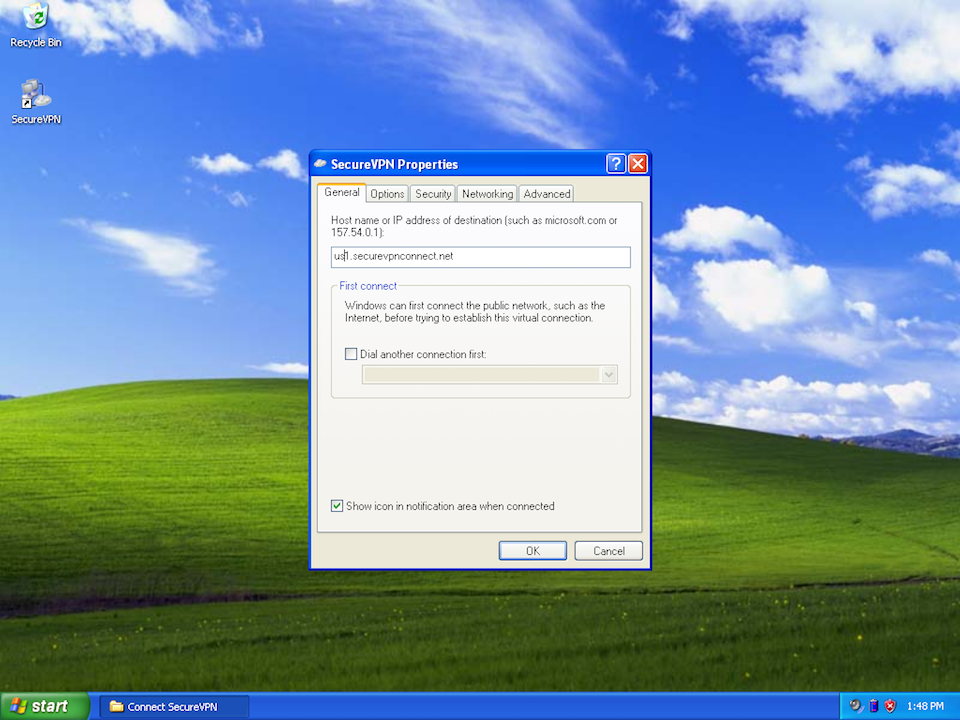 Setting up PPTP VPN on Windows XP, step 14