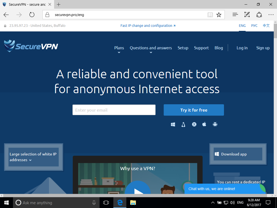 Setting up SecureVPN app for Windows, step 1