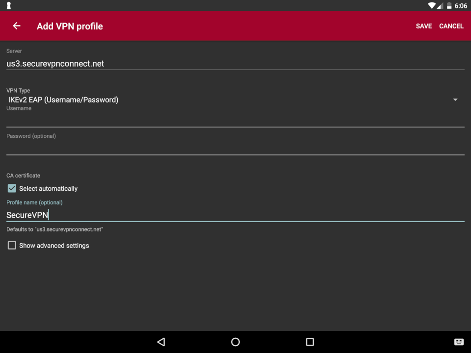 Setting up IKEv2 VPN on Android, step 3