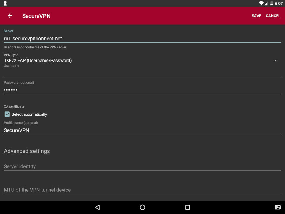 Setting up IKEv2 VPN on Android, step 8