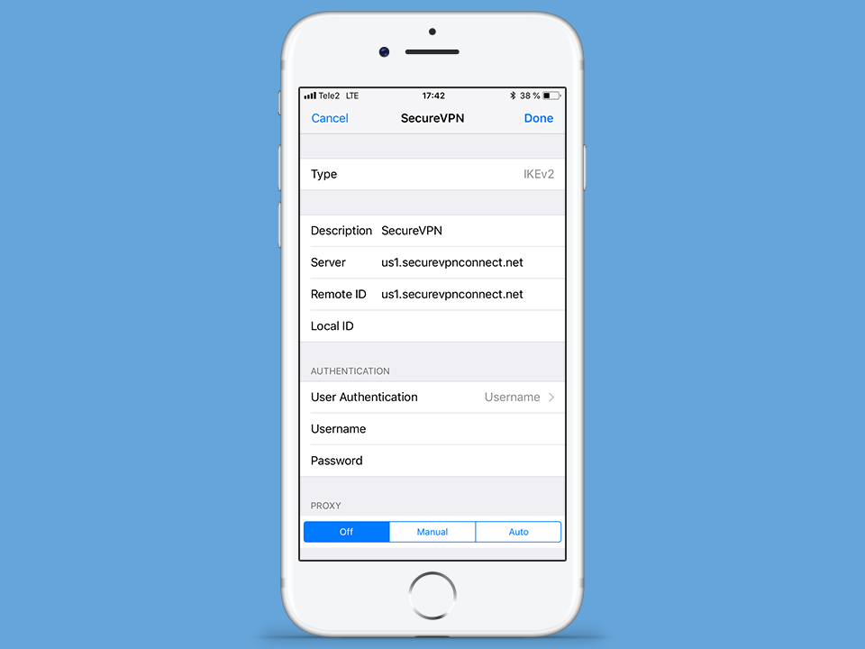 Setting up L2TP VPN on iOS, step 5