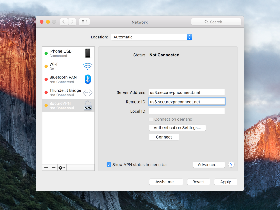 Setting up IKEv2 VPN on Mac OS X, step 9