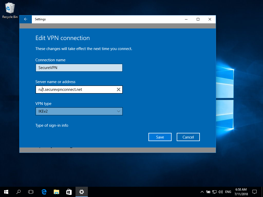 Setting up IKEv2 VPN on Windows 10, step 13