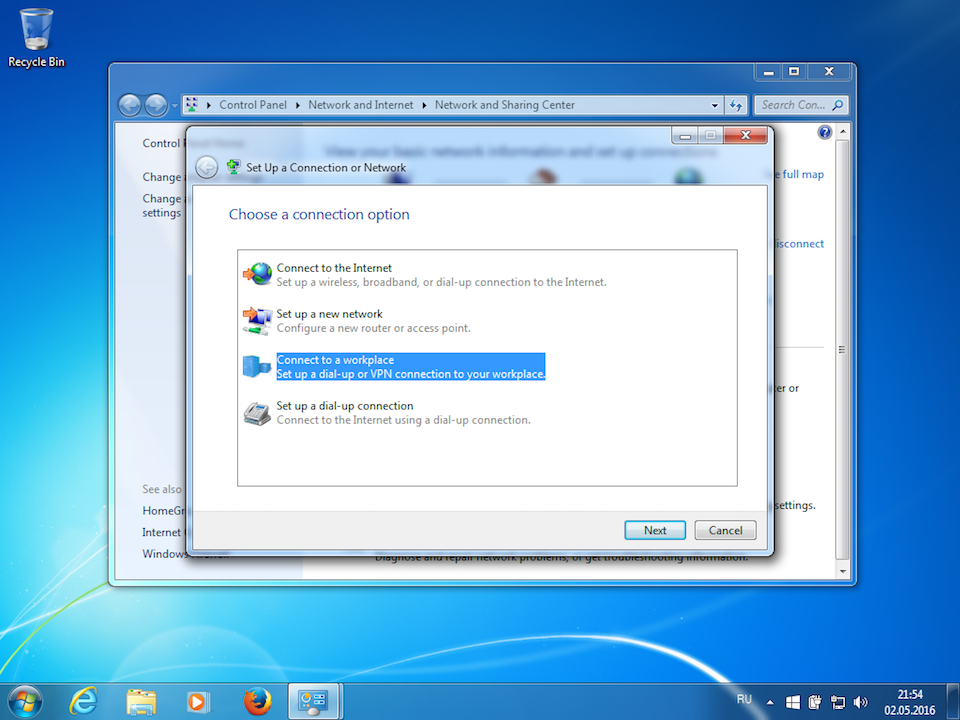 Setting up IKEv2 VPN on Windows 7, step 3