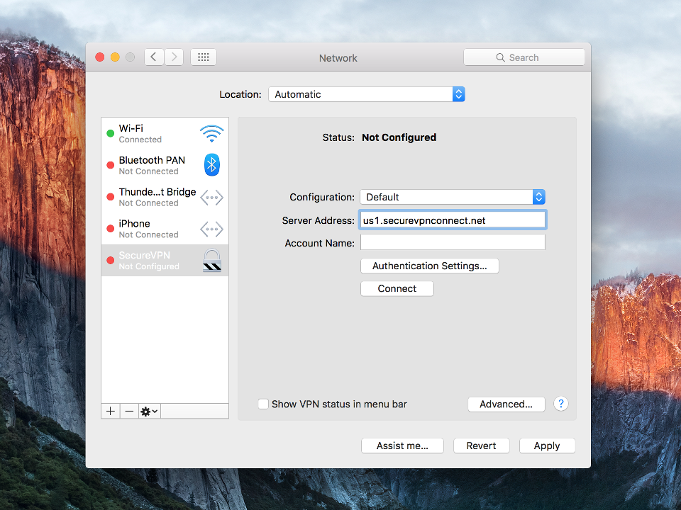 Setting up L2TP VPN on Mac OS X, step 4