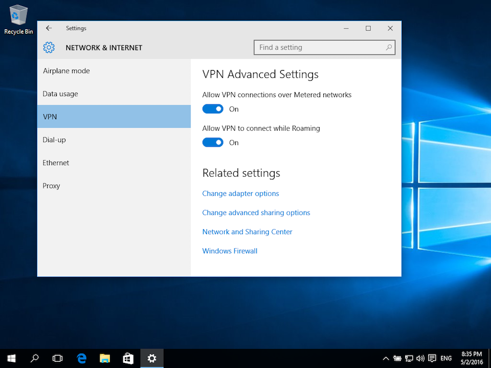 Setting up L2TP VPN on Windows 10, step 7