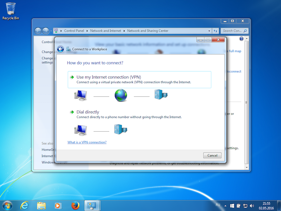 Setting up L2TP VPN on Windows 7, step 4