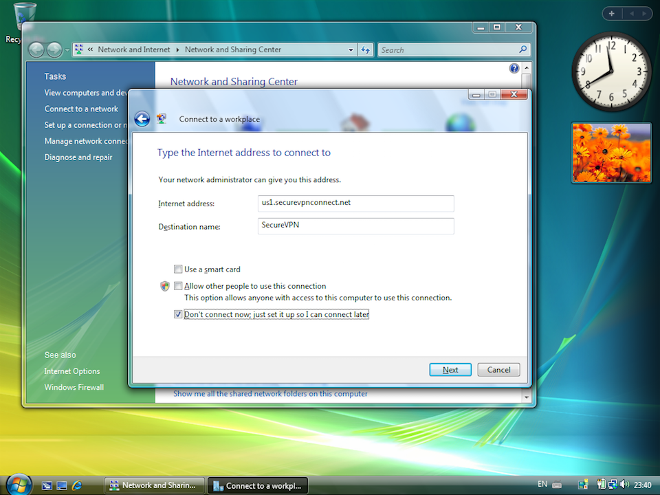 Setting up L2TP VPN on Windows Vista, step 5