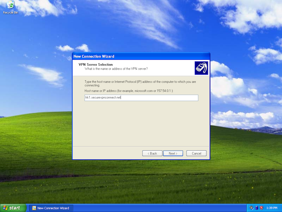 Setting up L2TP VPN on Windows XP, step 7