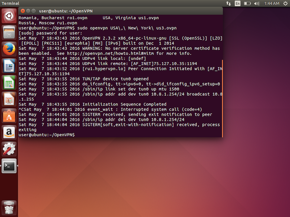 Setting up OpenVPN in Linux Ubuntu, step 8