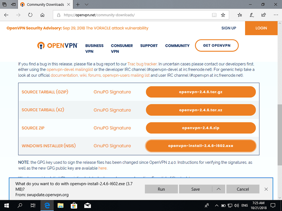 Setting up OpenVPN on Windows 10, step 1