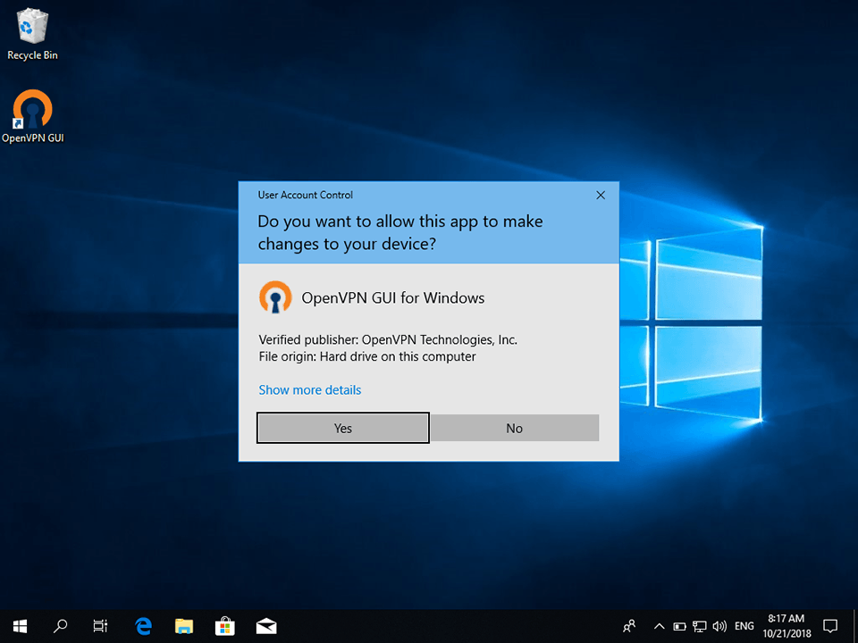 Setting up OpenVPN on Windows 10, step 15