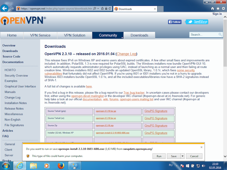 Setting up OpenVPN on Windows 7, step 1