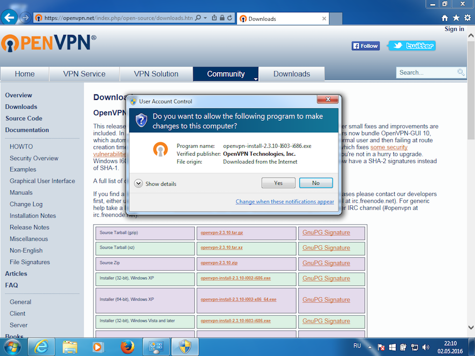 Setting up OpenVPN on Windows 7, step 2