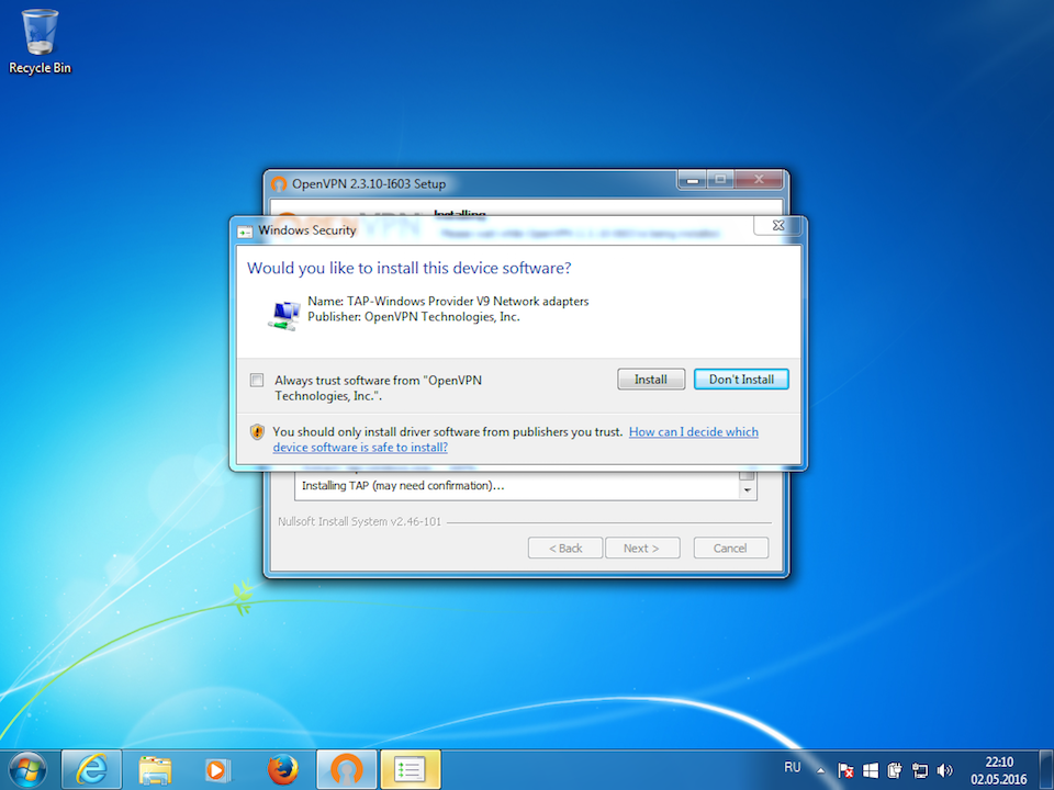 Setting up OpenVPN on Windows 7, step 7