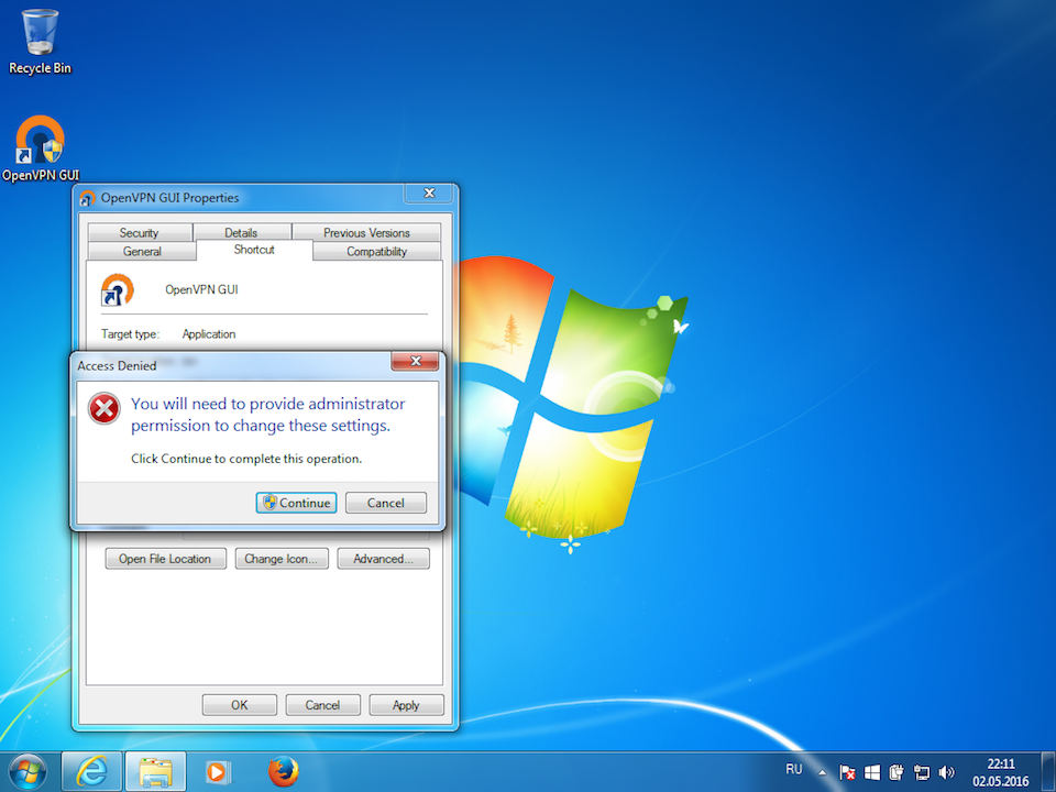 Setting up OpenVPN on Windows 7, step 12