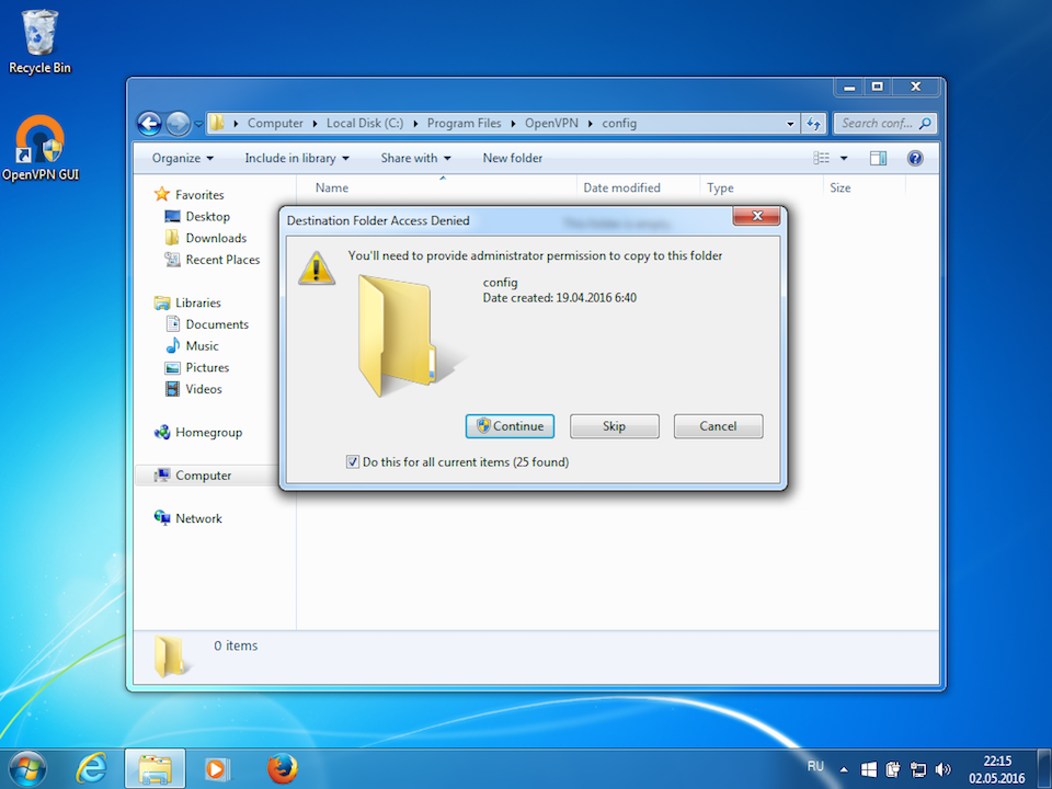 Setting up OpenVPN on Windows 7, step 14