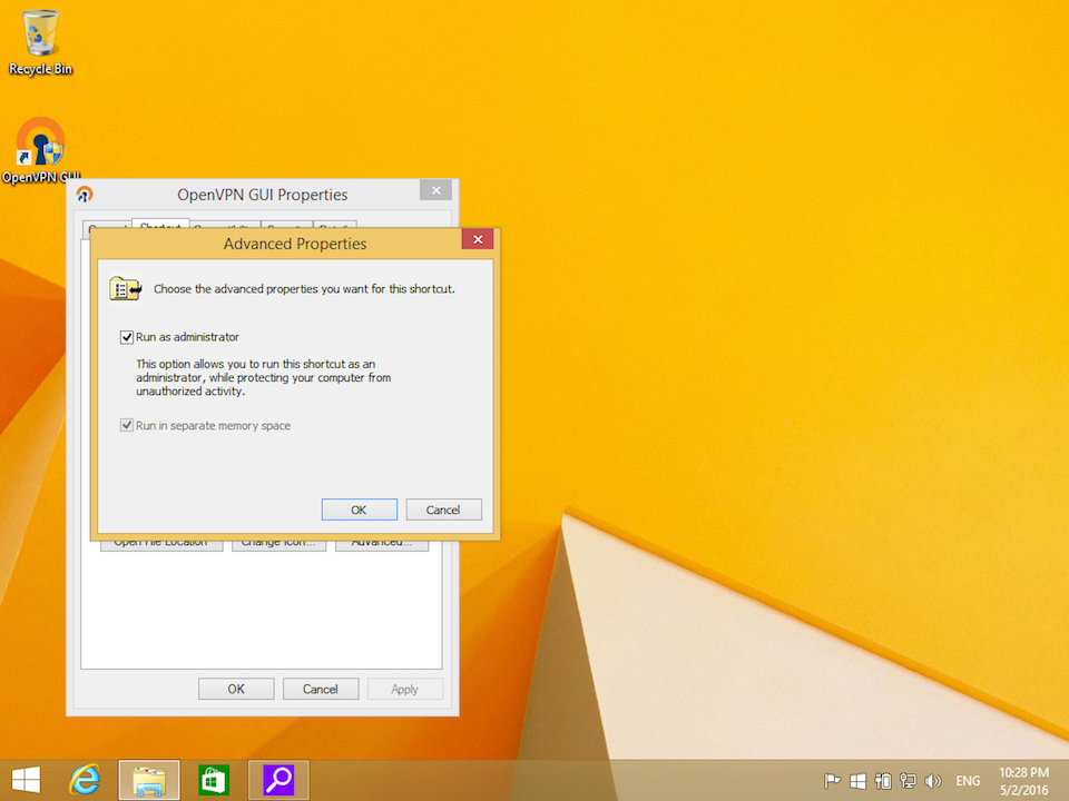 Setting up OpenVPN on Windows 8, step 11