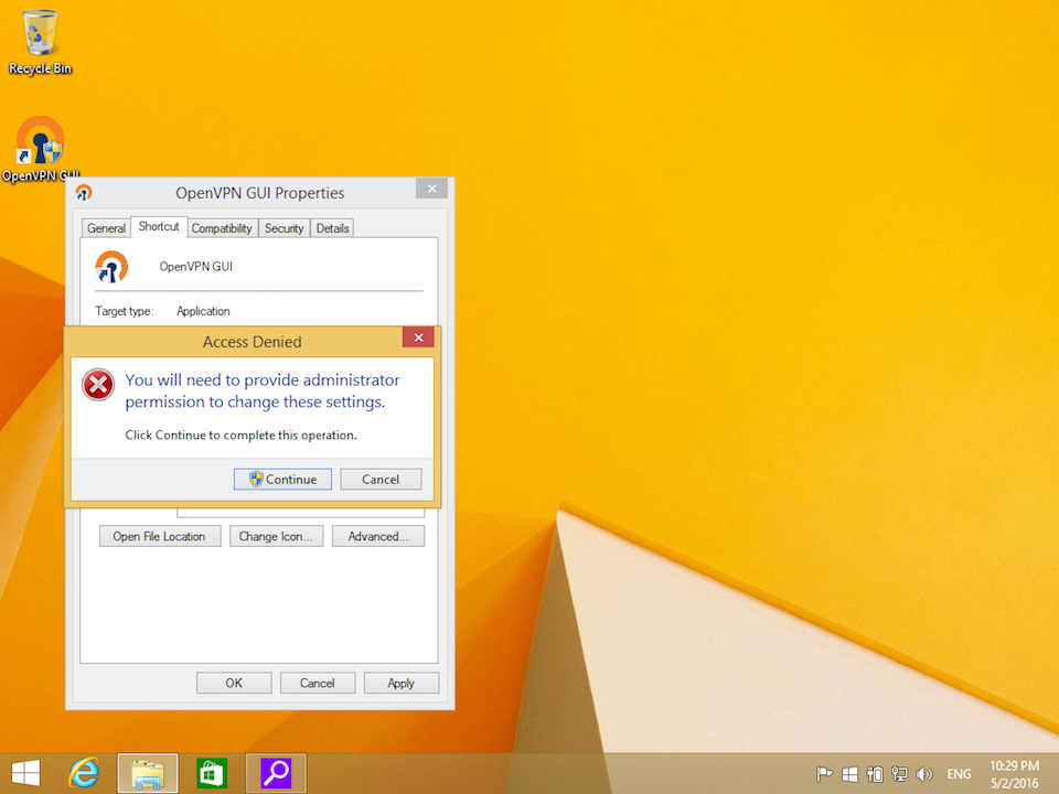 Setting up OpenVPN on Windows 8, step 12