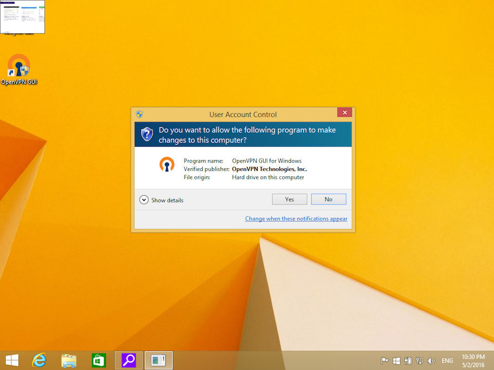 Setting up OpenVPN on Windows 8, step 15