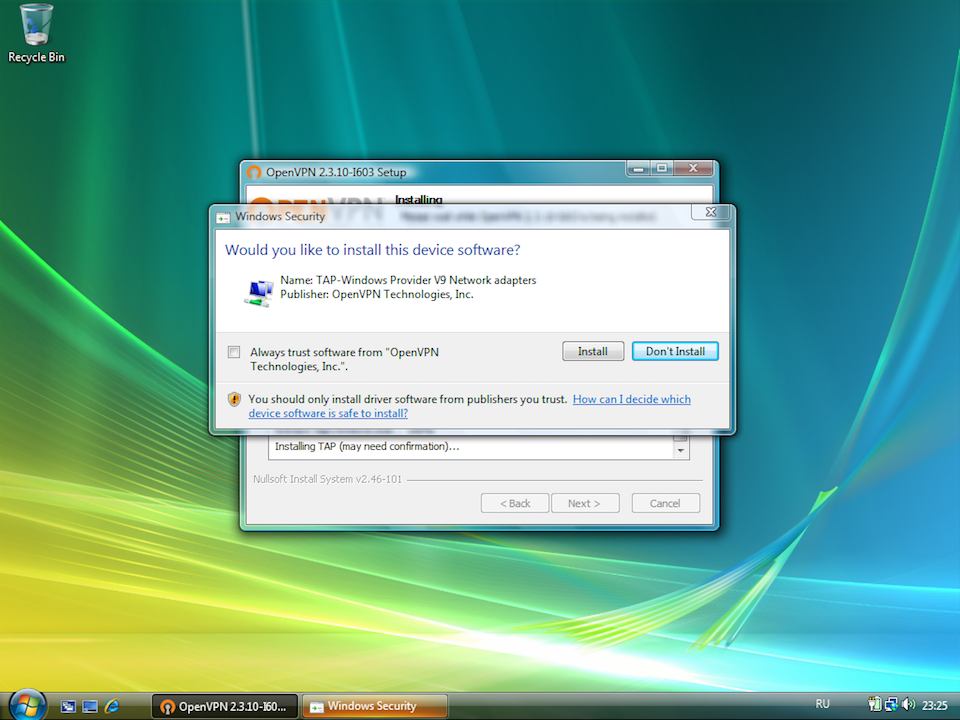 Setting up OpenVPN on Windows Vista, step 7