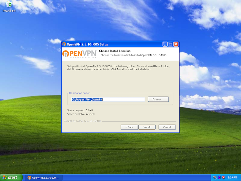 Setting up OpenVPN on Windows XP, step 6