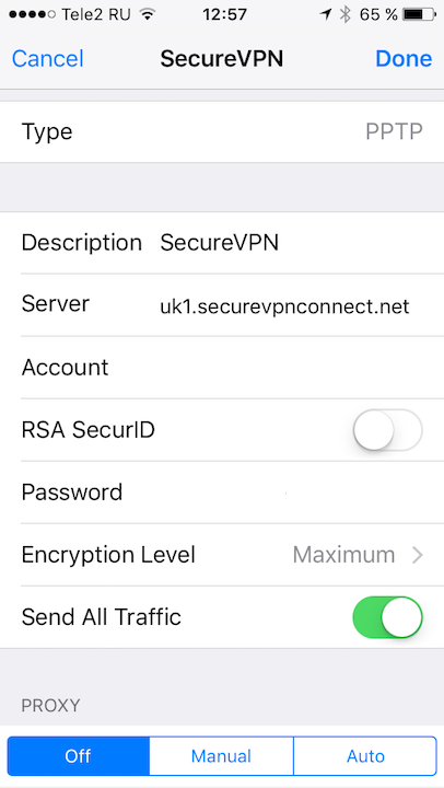 Setting up PPTP VPN on iOS, step 10