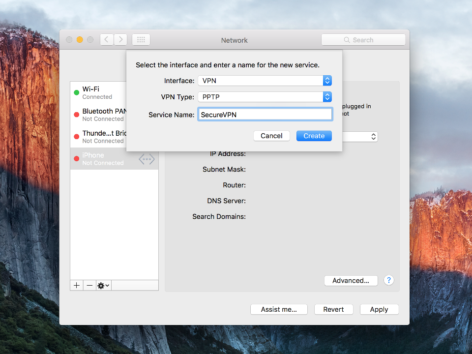 Setting up PPTP VPN on Mac OS X, step 3