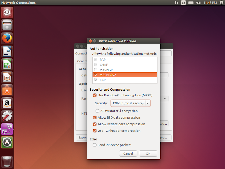 Setting up PPTP VPN on Linux, step 5