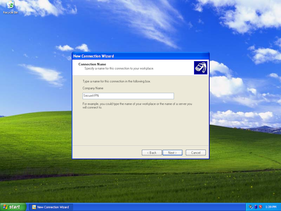 Setting up PPTP VPN on Windows XP, step 6