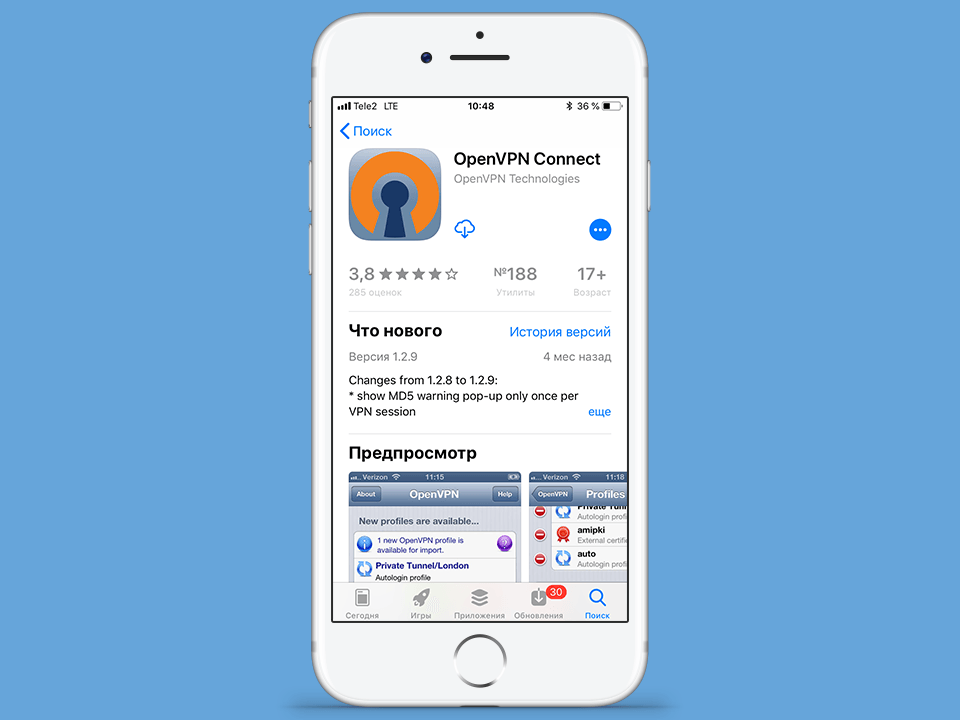 Настройка OpenVPN на iOS, шаг 1