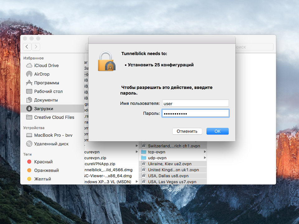 Настройка OpenVPN на Mac OS X, шаг 7