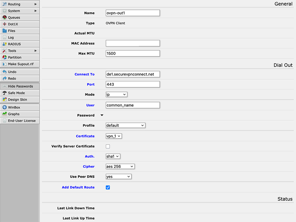 Настройка OpenVPN на Router OS, шаг 7